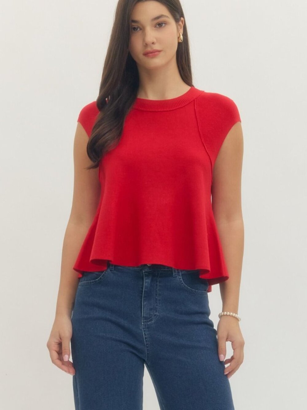 Cherry Red Peplum Knit Tank